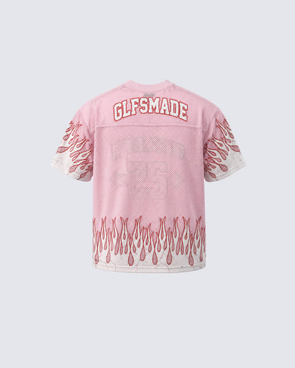 Flame Print Mesh Jersey Casual Tee