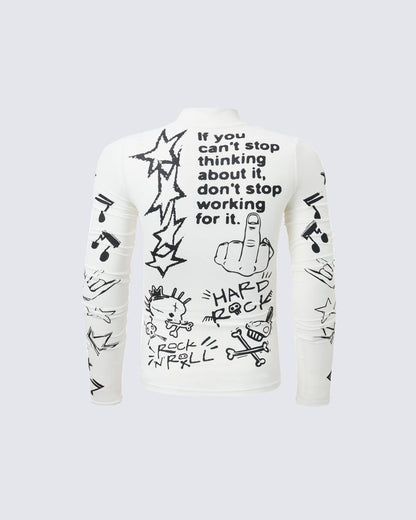 Gothic Rock Graphic Sheer Mesh Long Sleeve Tee