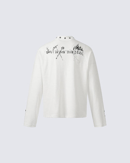 Gothic Graphic Studded Collar Long Sleeve Tee
