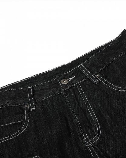 Grommet Detail Wide Leg Denim Pants