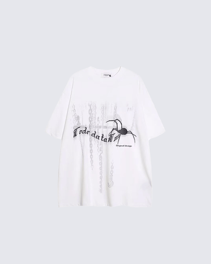 Gothic Chain Print Oversized Black T-Shirt
