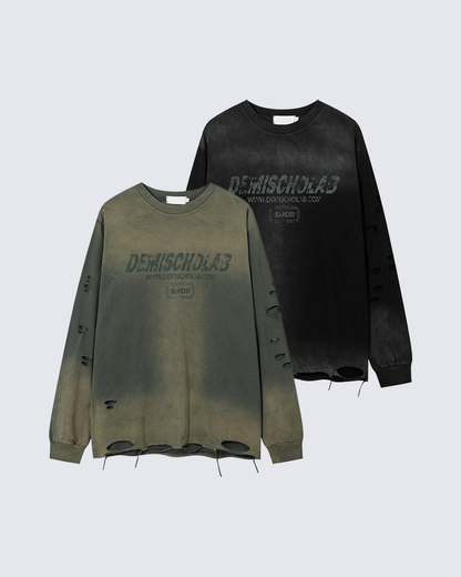 Grunge Distressed Print Oversized Long Sleeve T-Shirt