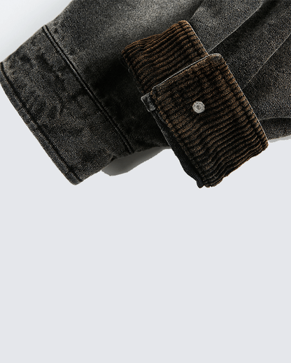 Washed Denim Graffiti Jacket with Contrast Collar