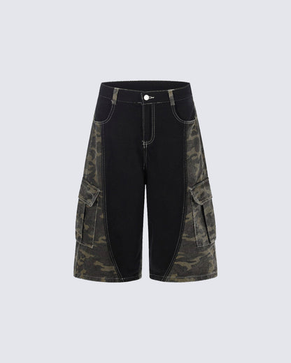 Contrast Panel Camo Utility Shorts New