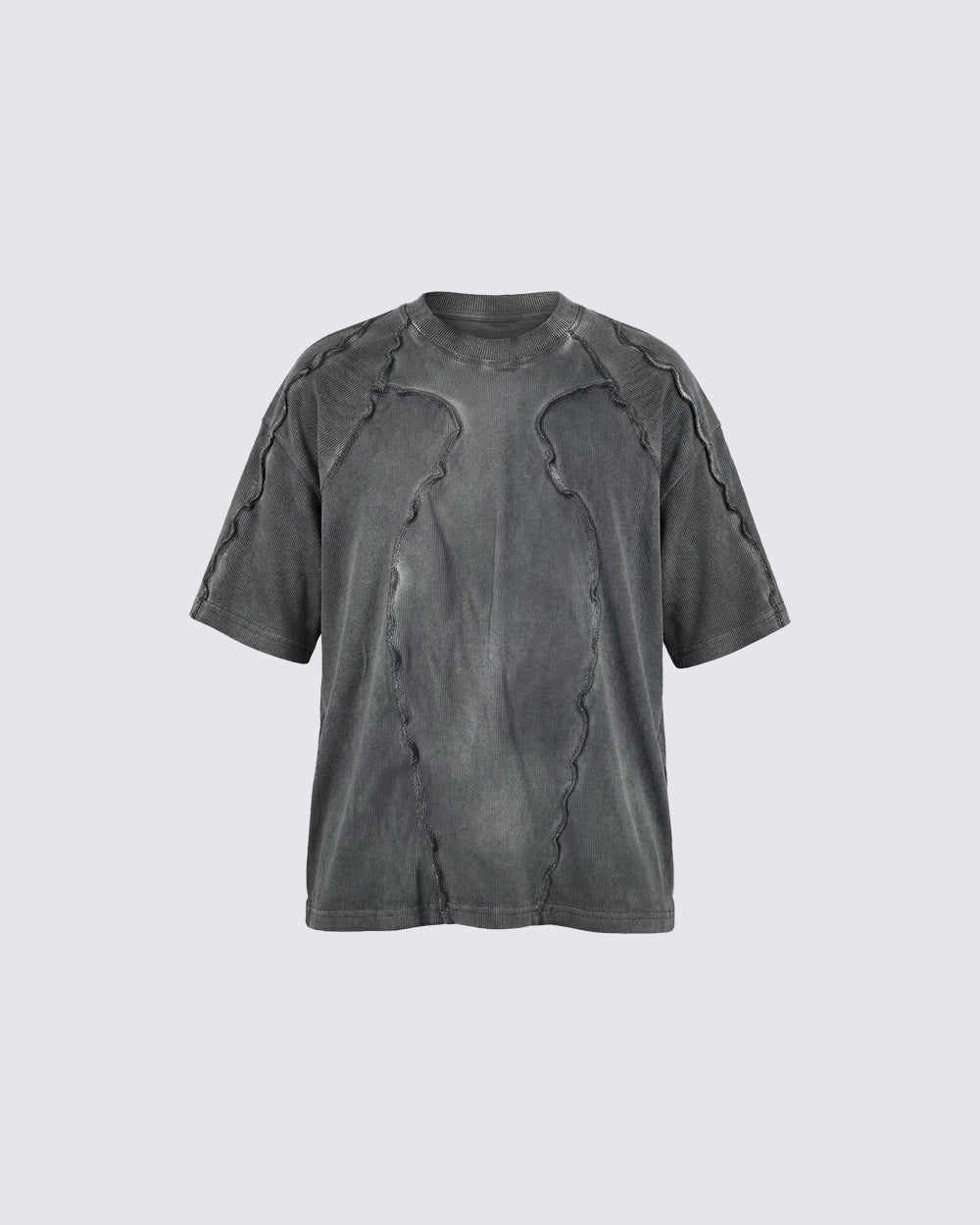 Dark Washed Deconstructed Seam Short Sleeve T-Shirt