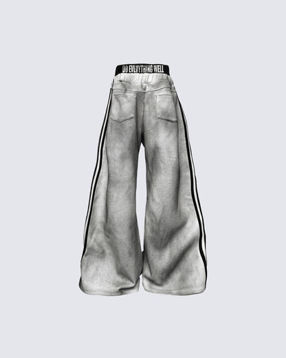 New Double Waist Letter Print Wide-Leg Pants