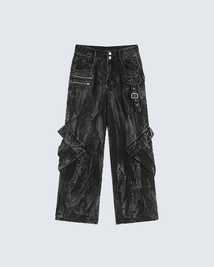 Distressed Black Cargo Pants