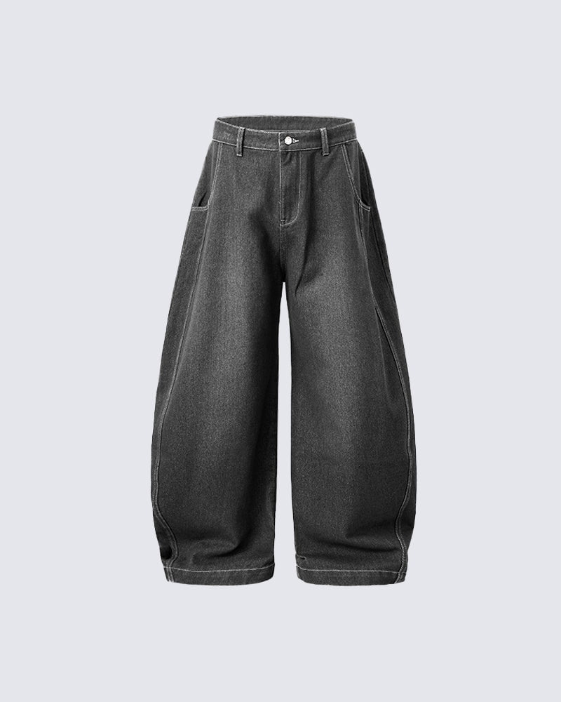 Baggy Washed Denim Scimitar Pants