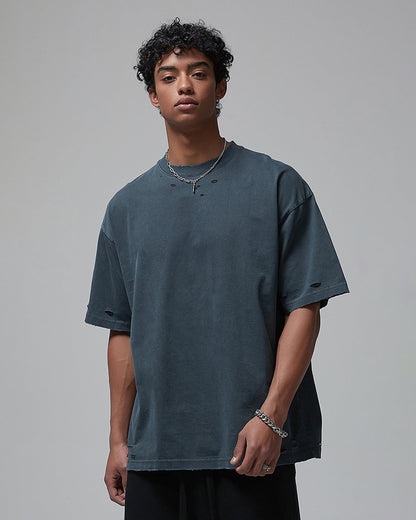 Street Fashion Distressed Short Boxy Tee
