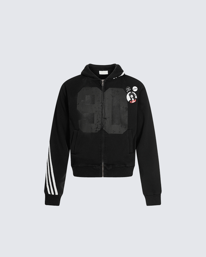 90s Graphic Hoodie with Zipper and Stripes