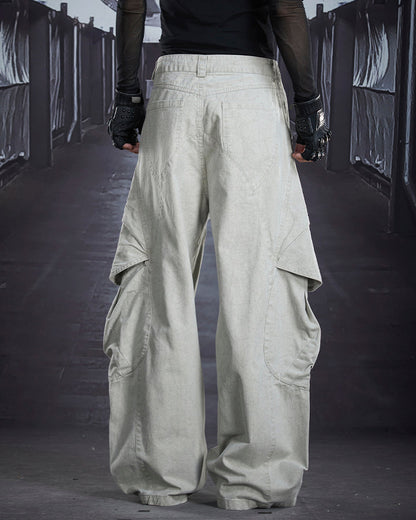 Distressed Panel Wide-Leg Denim Pants