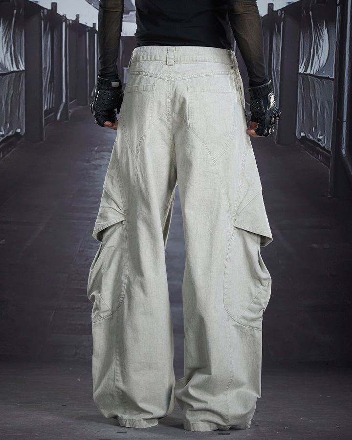 Distressed Panel Wide-Leg Denim Pants