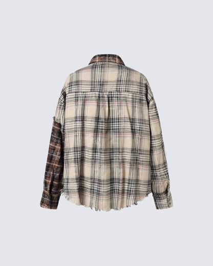 Patchwork Plaid Deconstructed Shirt