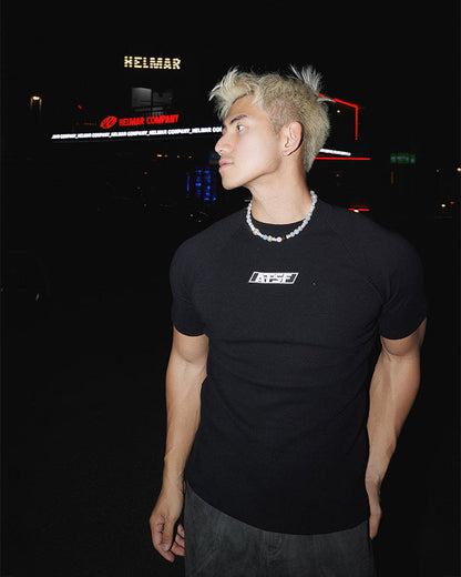 Logo Print Ribbed Knit T-Shirt