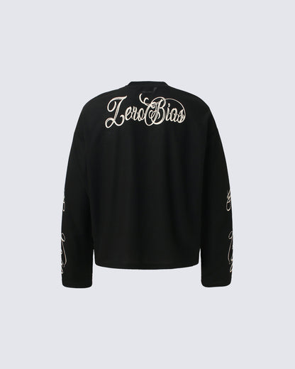 American Vintage Letter Print Waffle Long Sleeve T-Shirt