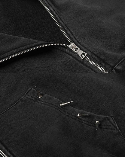 Spike Decor Zip-Up Hooded Sweatshirt