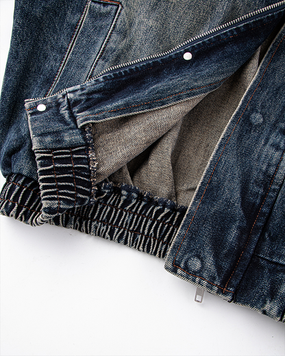Vintage Washed Denim Zip-Up Jacket