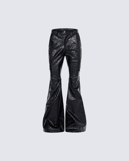 PU Leather Textured Straight-Leg Pants