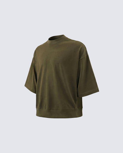 New Minimal Mock Neck Short Sleeve T-Shirt