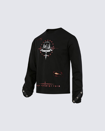Gothic Subculture Printed Shoulder Long Sleeve