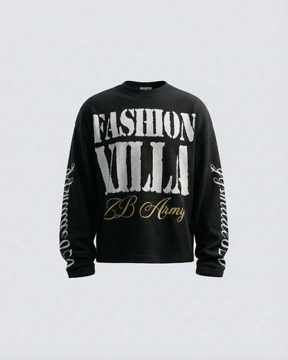 American Vintage Letter Print Waffle Long Sleeve T-Shirt