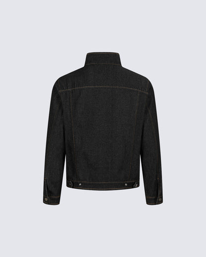 Stand Collar Buckle Denim Jacket