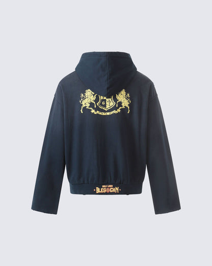 New Vintage Distressed Zipper Hoodie