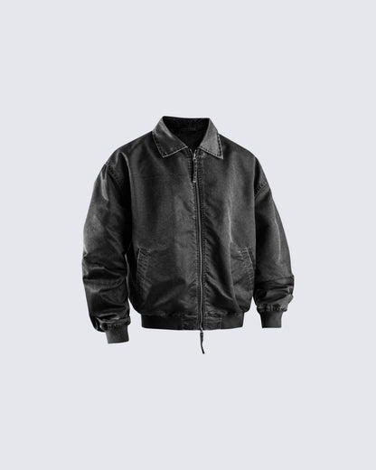 Washed Zip-Up Cotton Jacke