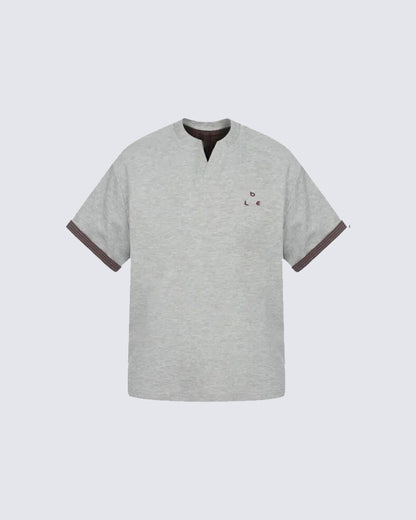 Minimal Contrast Trim V Neck Casual Short Sleeve