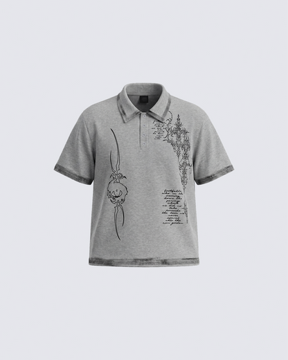 Vintage Gothic Cross Washed Polo Shirt