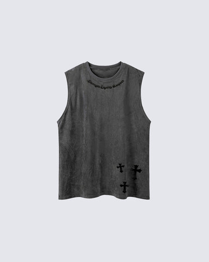 Gothic Cross Washed Sleeveless Tank