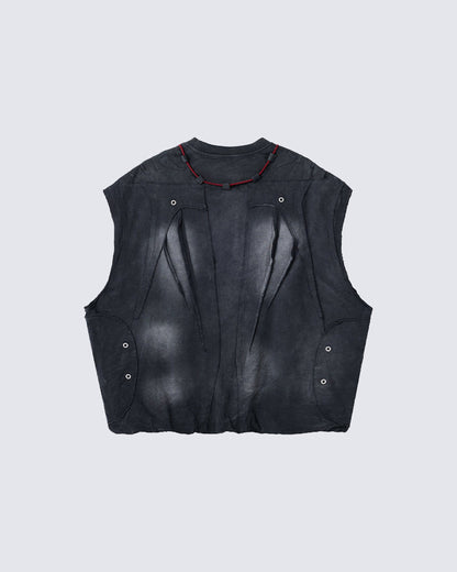 Vintage Washed Gothic Armor Style Sleeveless Vest