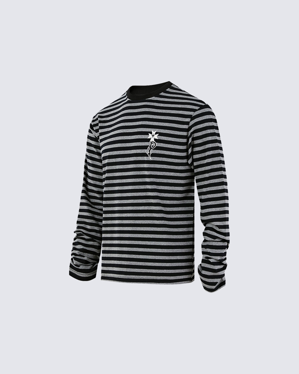 Subculture Cross Embroidered Striped Long Sleeve