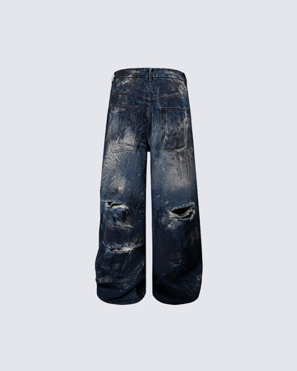 American Washed Distressed Wide-Leg Denim Jeans