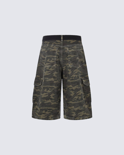 Contrast Panel Camo Utility Shorts New