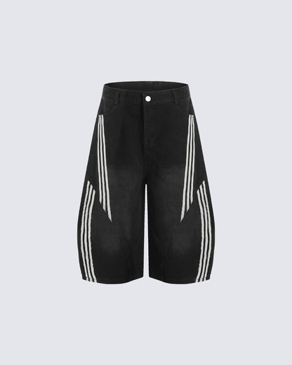 Side Stripe Panel Seven-Length Denim Pants