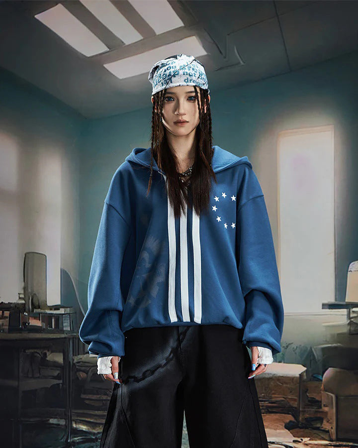 New Punk Stripe Hooded Sweatshirt