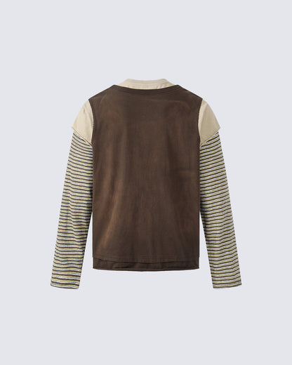 Striped Long Sleeve Fake Two-Piece T-Shirt