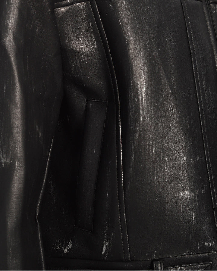 New PU Stand Collar Zip-Up Jacket