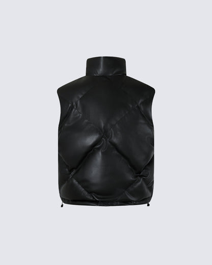 Minimalist PU Puffer Stand Collar Vest
