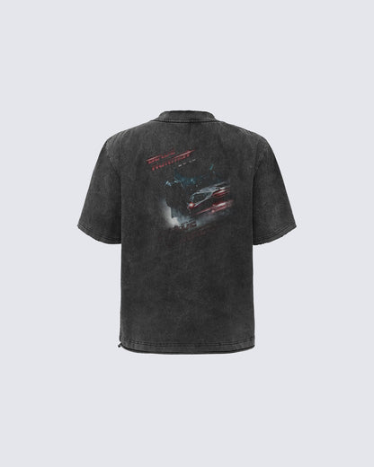 Dark Washed Futuristic Graphic Short Sleeve T-Shirt