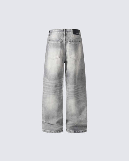 Heavy Washed Spray Vintage Wide Leg Jeans