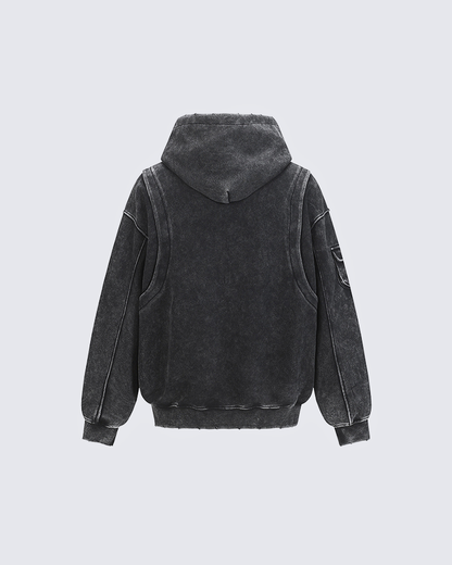 Washed Letter Print Hoodie with Utility Pocket