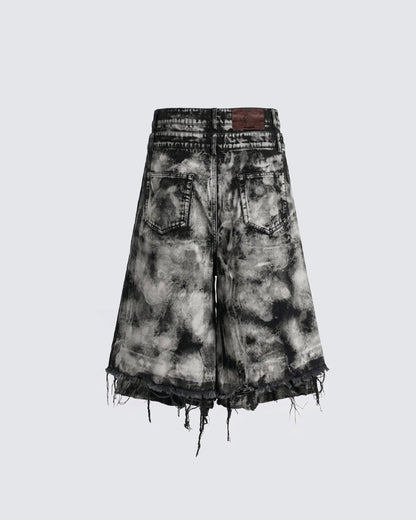 KIIKIO-Distressed Washed Layered Denim Shorts New