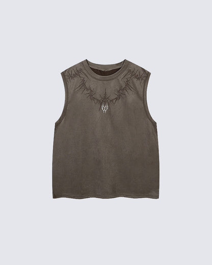Dark Gothic Thorn Graphic Sleeveless T-Shirt