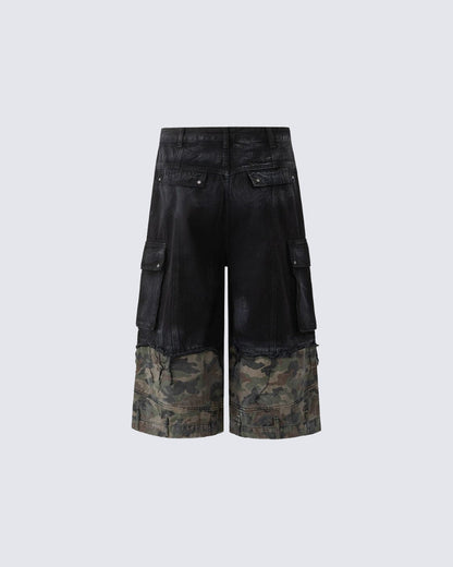 New Patchwork Camo Denim Cargo Shorts