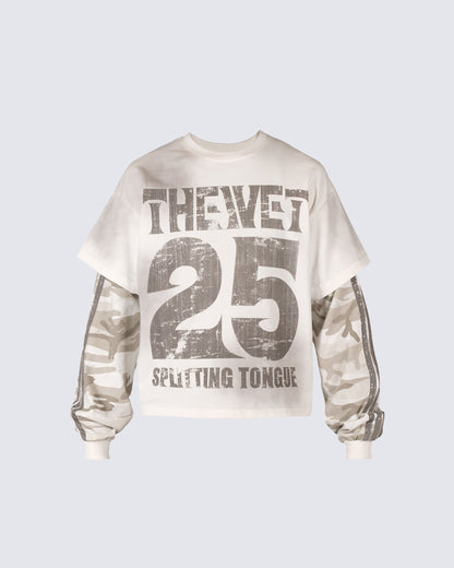 Camouflage Distressed Fake Two-Piece Long Sleeve