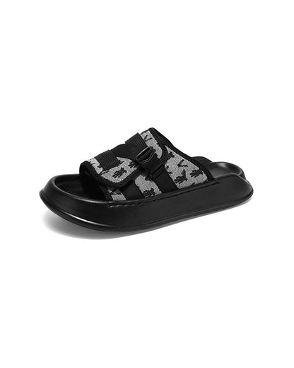 Black Mesh Double Strap Platform Slides