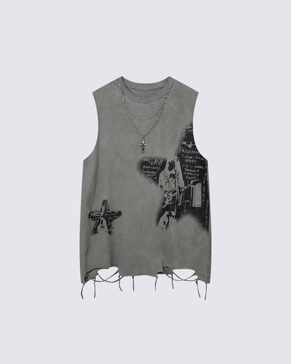 Distressed Graphic Street Sleeveless Tank