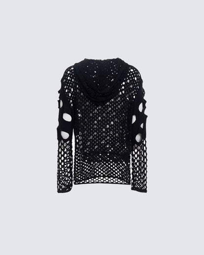 Spring Hollow Out Hoodie Knit Sweater